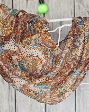 Brazowo niebieski szal ORIENT TOUCH., BOHO STREET WEAR