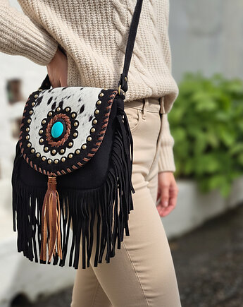 Torebka skórzana ręcznie robiona Sikara z frędzlami, SempreArte