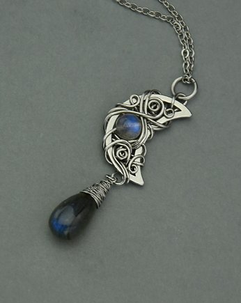 Wisiorek księżyc niebieski labradoryt wire wrapping, Agata Rozanska