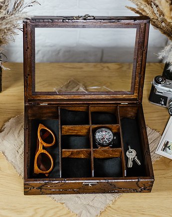 Drewniane pudełko na zegarki, OKAZJE - Prezent na Wieczór kawalerski