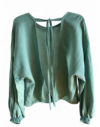 She's Like The Wind / muślinowa bluzka z otwartymi plecami - szałwia, Bohemian Soul atelier by M.