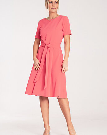 Elegancka sukienka wizytowa midi z krótkim rękawem - M1069, FIGL