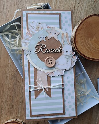 Delikatna, warstwowa kartka na roczek dla chłopca, Kartkodzielo
