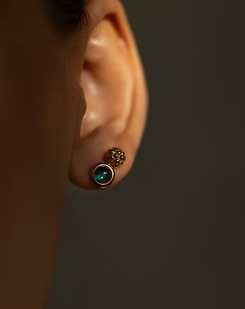 Kolczyki pozłacane z niebieskim bursztynem Bałtyk mini, seawave