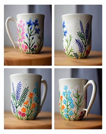 Kubek ceramiczny ręcznie malowany Polne Kwiaty Kolorowe 300 ml, Ceramika Ciepliki