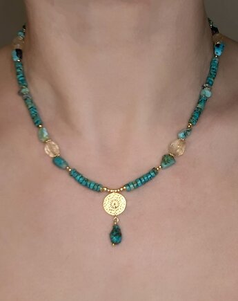 Naszyjnik turkusowa łezka z mandalą, Studio Gazela