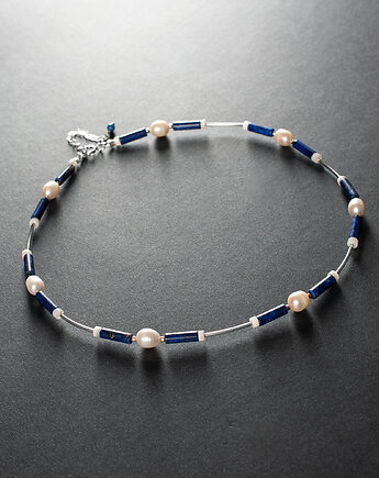 Delikatny naszyjnik srebrny z perłą i lapis lazuli.[PN13], Anillito