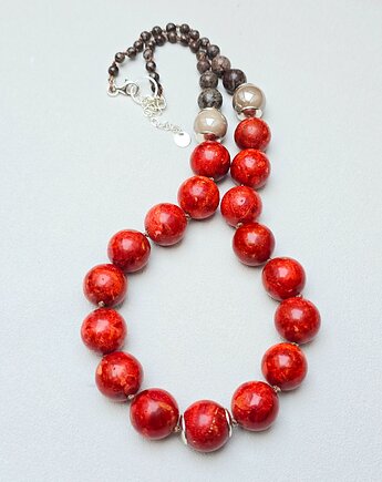 Supełkowany Naszyjnik Koral Czerwony w Brązach, ILEA