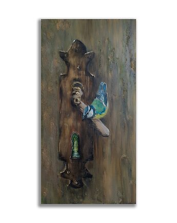 Obraz olejny ręcznie malowany 31x60 "Sikorka" las, Galeria Alma