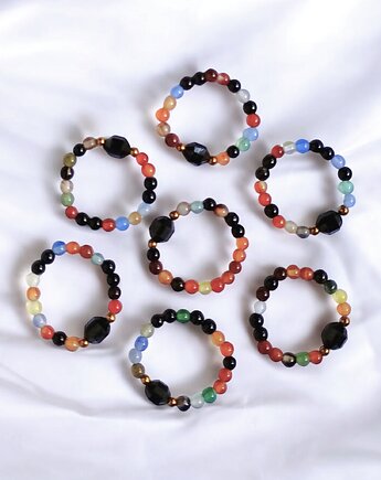 Pierścionek : turmalin, agat multicolor, kaktusia