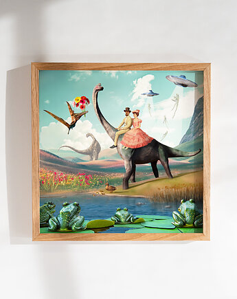 Surrealistyczny Plakat "DinoLove" Kolaż 30x30cm, Olśnienia