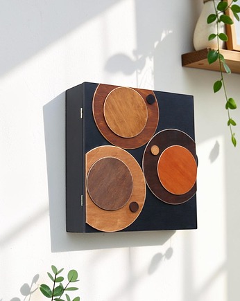 Szafka na klucze - Czarny geometryczny drewniany organizer na klucze, Clock Wood Studio