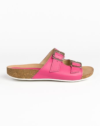 KLAPKI NA KORKOWEJ PODESZWIE-SKÓRA NATURALNA-MODEL 340- KOLOR RÓŻOWY LICO, Zapato