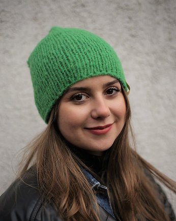 Lekka czapka z alpaki ALPACZINA zielona, sploteka