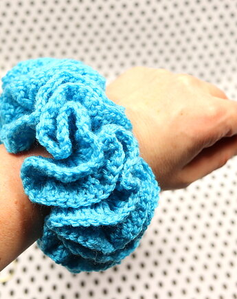 Frotka do włosów scrunchie gumka szydełkowa jasny turkus, RękaProduction