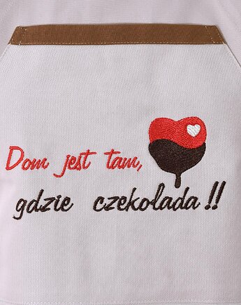 Fartuch Kuchenny bawełniany beżowy haftowany Czekolada EXTRA PREZENT, Wyszywane