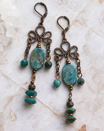 UNIKATOWE kolczyki : apatyt w miedzi, kaktusia