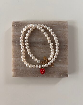 Naszyjnik naturalne perły okrągłe i truskawka, Juicy Beads