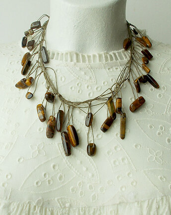 Tygrysie oko Sople Naszyjnik lniany, galeria nuit