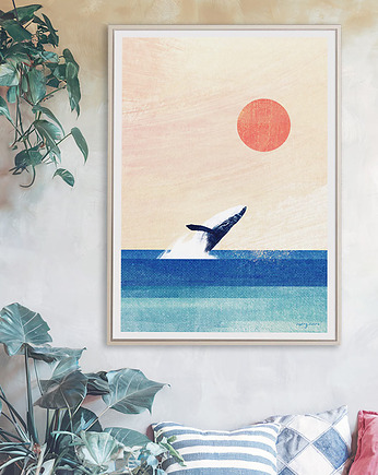 Plakat Wieloryb - zachód słońca nad oceanem, minimalmill