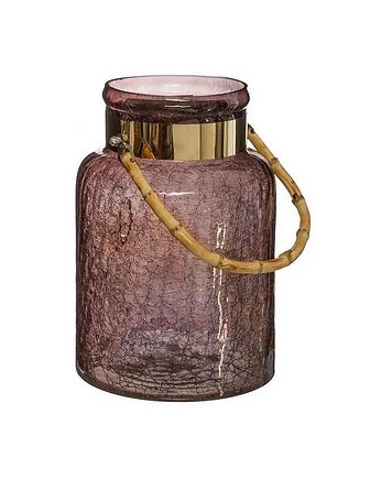 Lampion Szklany z Bambusowym Uchwytem Fioletowy 25 cm, OKAZJE - Prezent na Rocznice ślubu