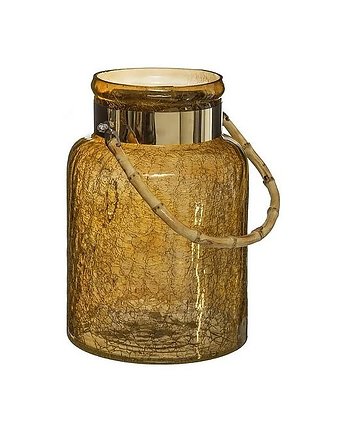 Lampion Szklany z Bambusowym Uchwytem Żółty 25 cm, MIA home