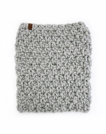 Jasnoszary szalik typu komin z grubej wełny peruwiańskiej, Holy Alpaca Knit