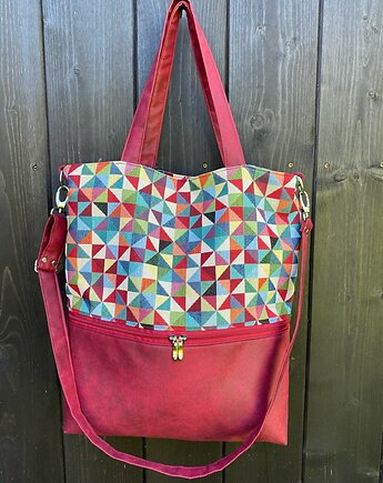 Duża torba na ramię z zapinaną kieszenią - mozaika, PRACOWNIA 166