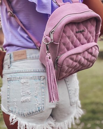 Zamszowy Plecaczek Flawia PIK różowy, OKAZJE - Prezenty na 18 dla dziewczyny