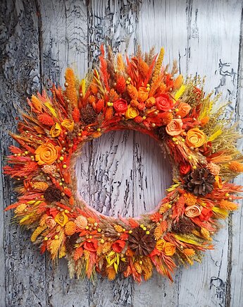 Wianek jesienny pomarańczowy,  autumn wreath, wieniec z suszu, 45 cm, Homeliness Art Decor