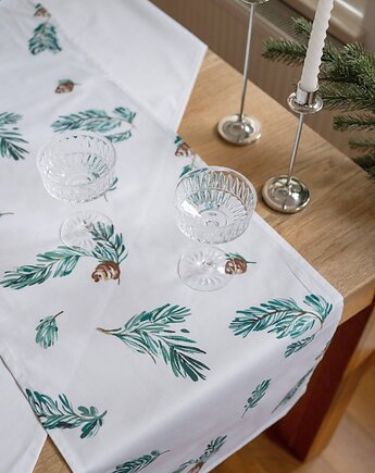 Bieżnik Świerkowe gałązki 40 x 130 cm, White pocket