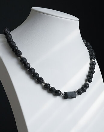 Męski krótki naszyjnik z lawy z turmalinem, AT NOON