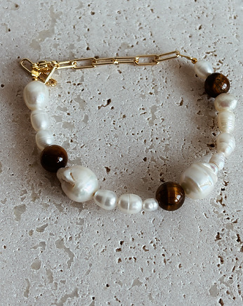 Bransoletka Perły naturalne i Tygrysie oko, Chmolowska Jewellery