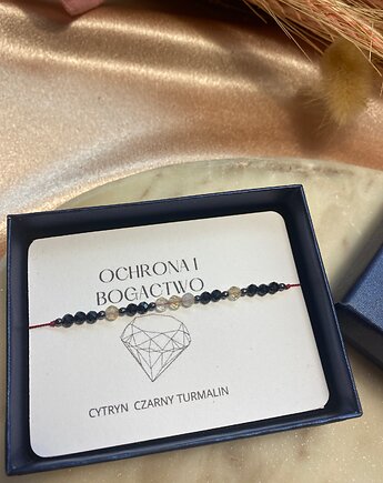 Bransoletka na nici, kamienie naturalne - Cytryn, czarny turmalin, la liva art