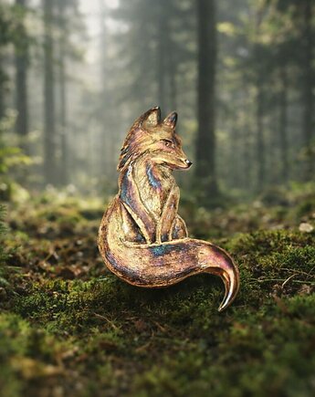 Broszka srebrna z liskiem brązowym, VENUS GALERIA