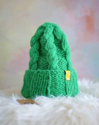 Czapka z alpaki z warkoczami LULLABY zielona, sploteka