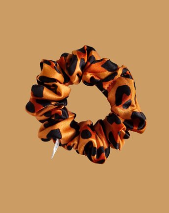 Gumka jedwabna, scrunchie, brązowa panterka MINI, Capillum