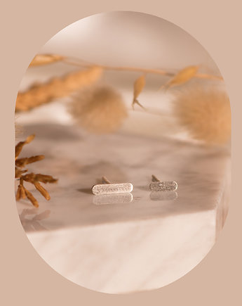 Małe kolczyki patyczki srebrne- owalne prostokąty - sztyfty, Fox and Jewelry