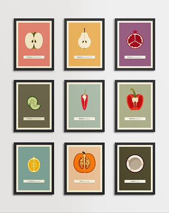 Warzywa i owoce Zestaw 9 Plakatów A3, JUSTYNA WIĘSEK ART