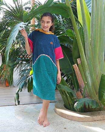 Ponczo kąpielowe z bawełnianej frotte  MOROCCO, Red Lemon