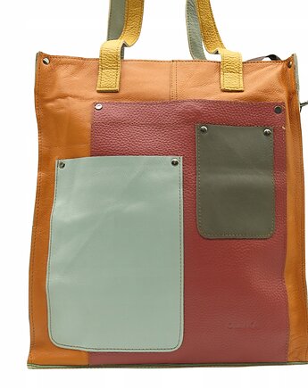 Torebka damska na ramię, shopper, duża, pojemna, mieści A4 skórzana OLIVKA, Olivka Warsaw