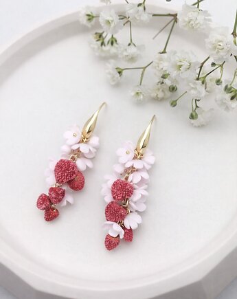 Kolczyki z poziomkami i niezapominajkami. Handmade Polska. Polimerowa glina, MariaPolymer