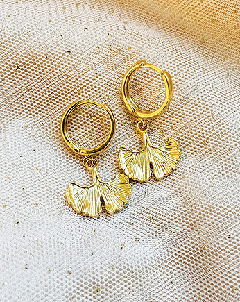 Kolczyki z miłorzębem, gingko, złote listki, Anemon Atelier