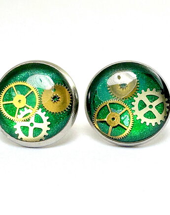Kolczyki Sztyfty - Okrągłe (zielone) - 10 MM, DROBINY CZASU