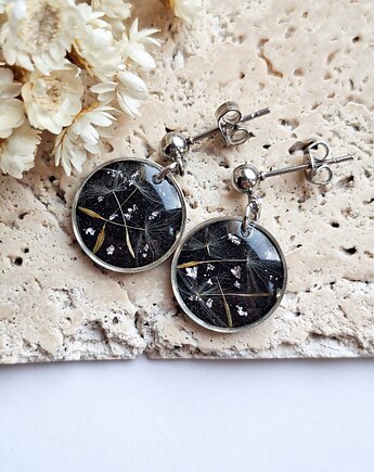 Kolczyki z żywicy z dmuchawcem kółka srebrne, Kwiat Paproci