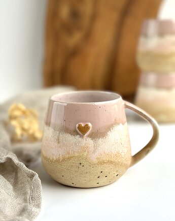 Kubek Beczułka ręcznie robiony z sercem 320 ml - Różowe migdały, Studio Tyka