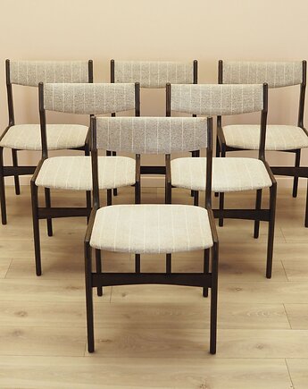 Komplet sześciu krzeseł fornirowanych dębem, Dania lata 60., Przetwory design