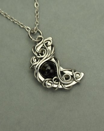 Wisiorek księżyc obsydian złocisty wire wrapping, Agata Rozanska