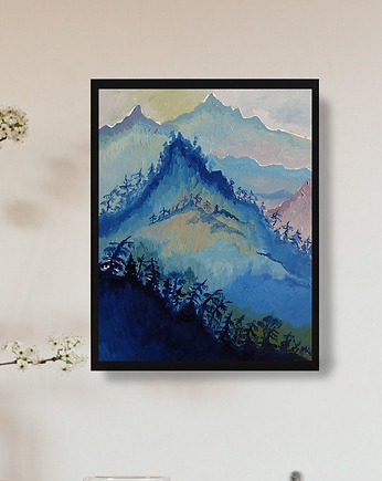 Obraz olejny pejzaż góry we mgle, alice oil on canvas