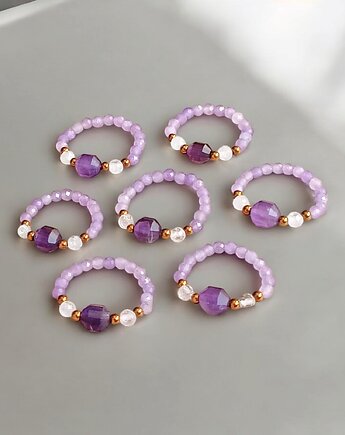 HARMONY : pierścionek - ametyst, kryształ górski,hematyt, kaktusia